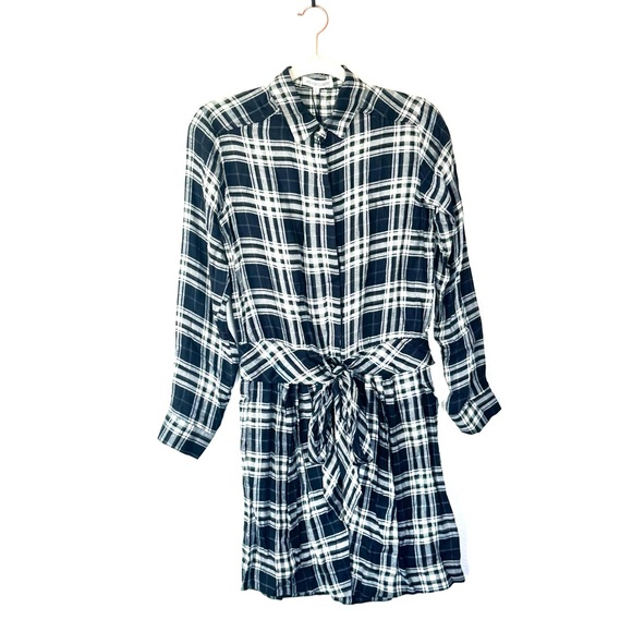 REVOLVE HEARTLOOM KASEY DRESS PLAID SHIRTDRESS BLACK WHITE TIE WAIST XS NEW $120 - Picture 2 of 11